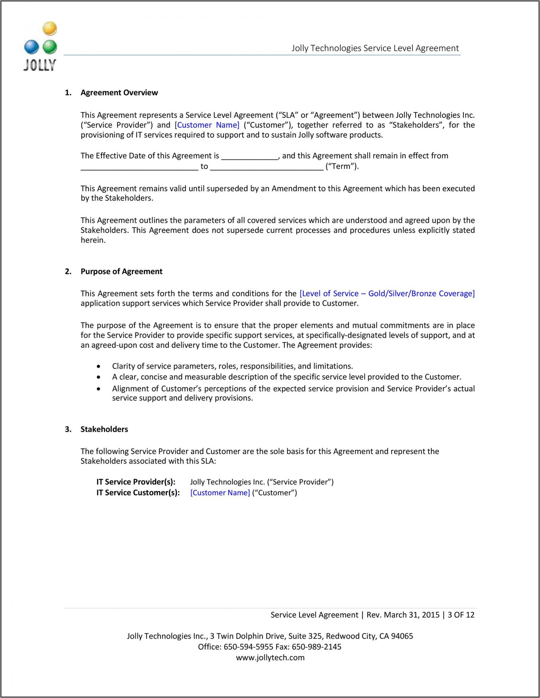 Courier Service Level Agreement Template