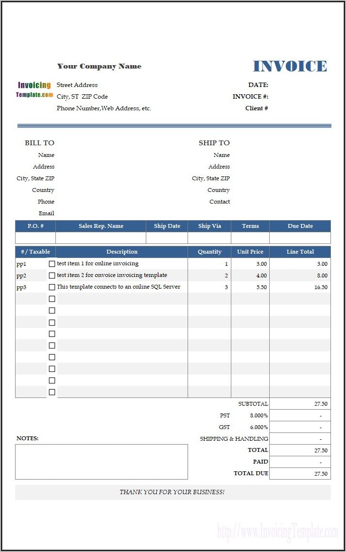 Dummy Invoice Template Excel
