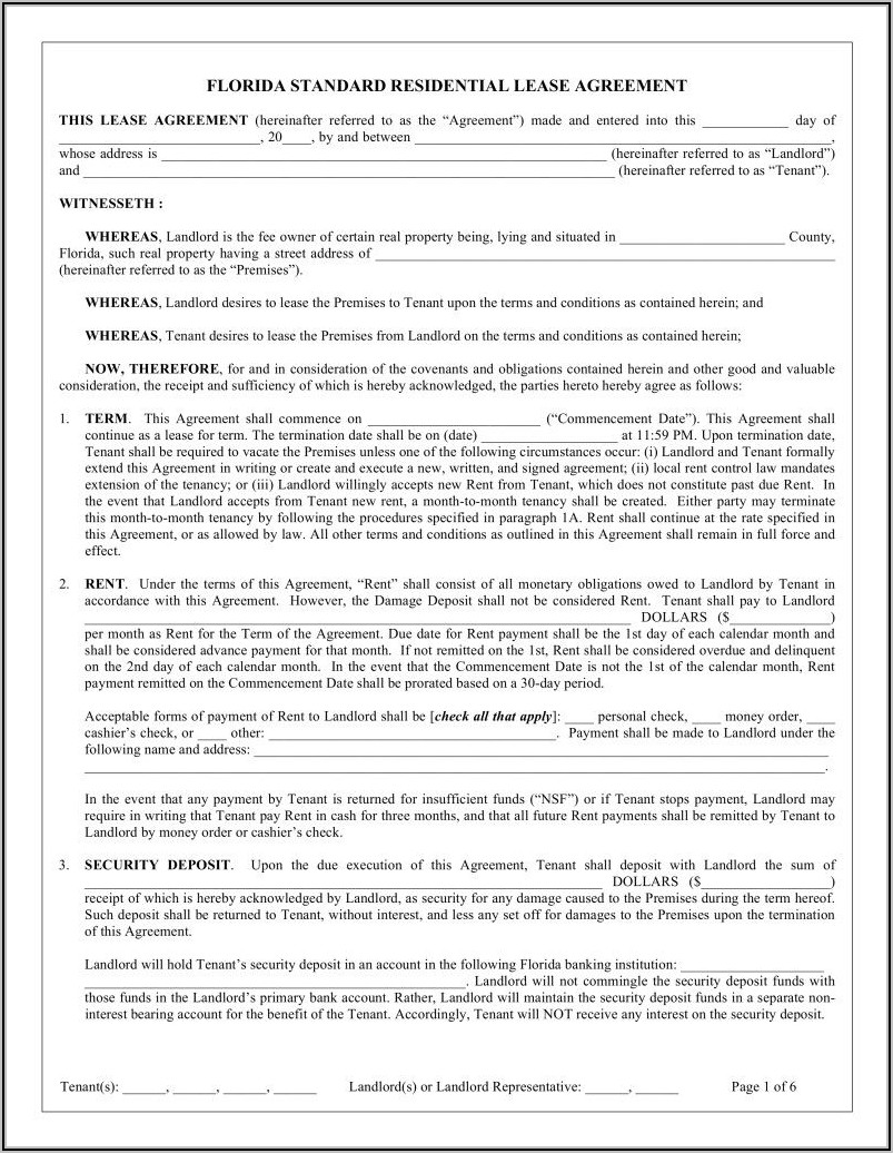 Florida Standard Residential Lease Agreement Form