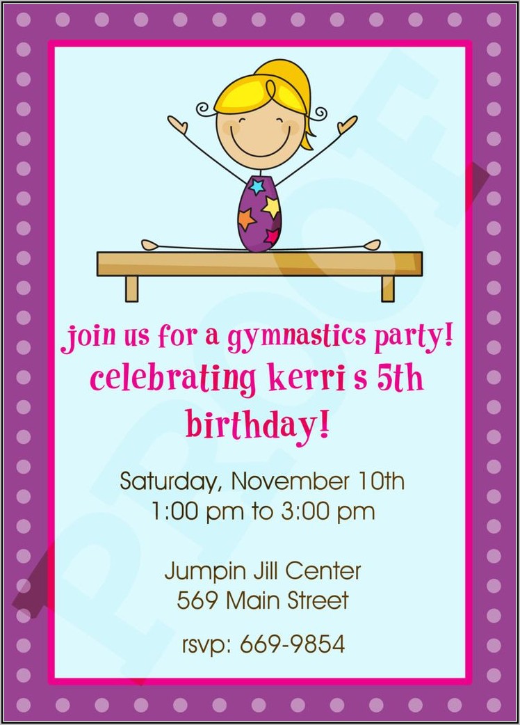 Free Gymnastics Birthday Party Invitation Templates