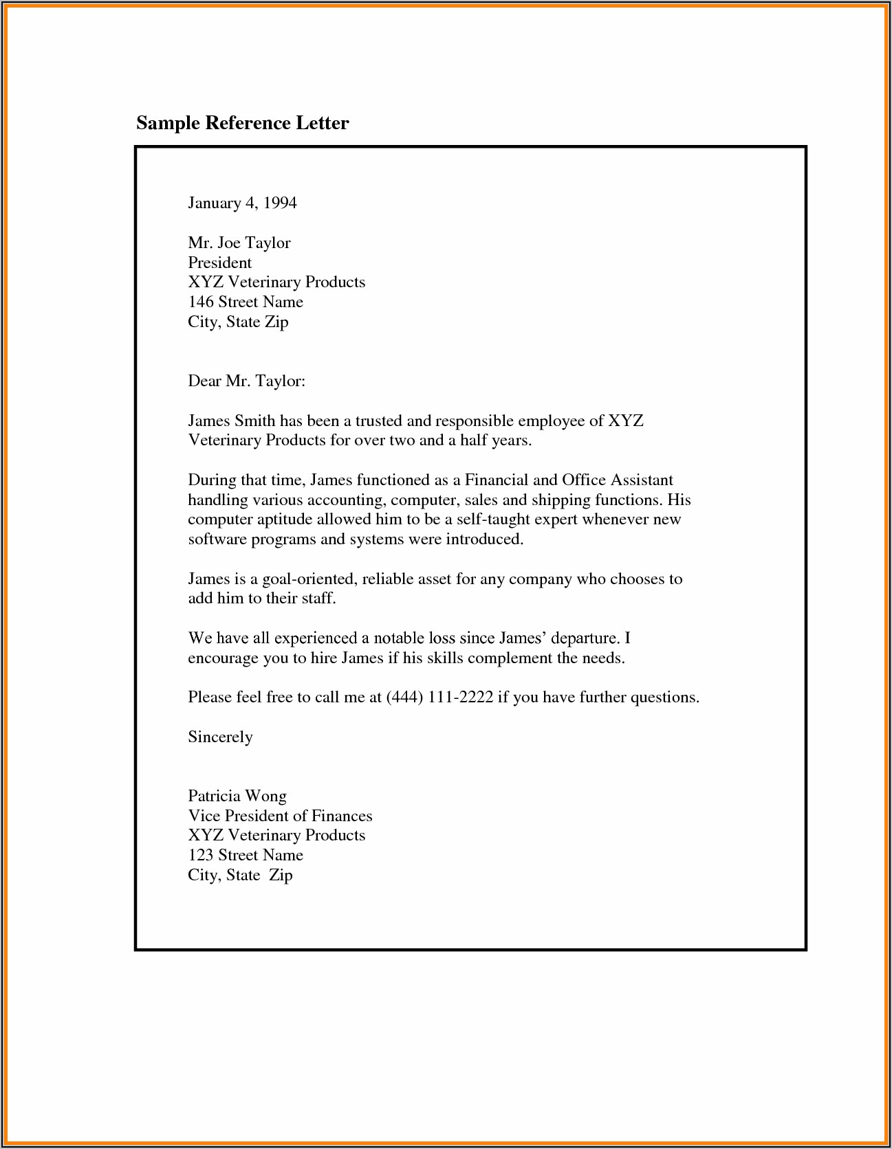 Free Sample Employee Reference Letter