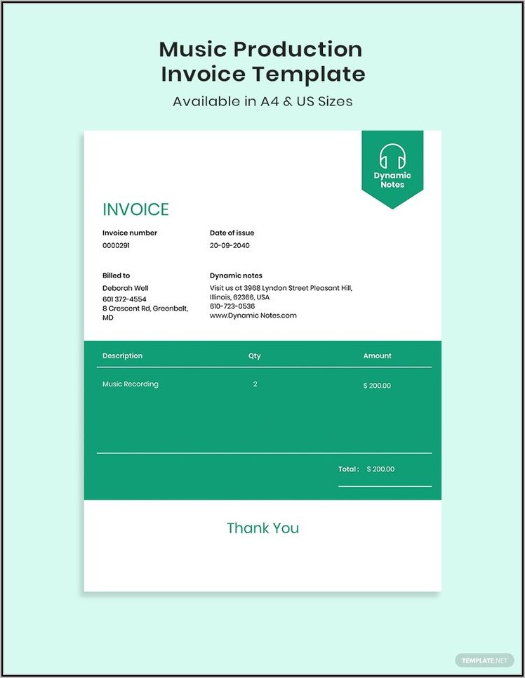 Music Production Invoice Template