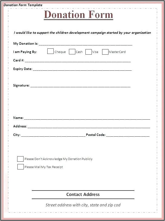 Nonprofit Printable Donation Form Template