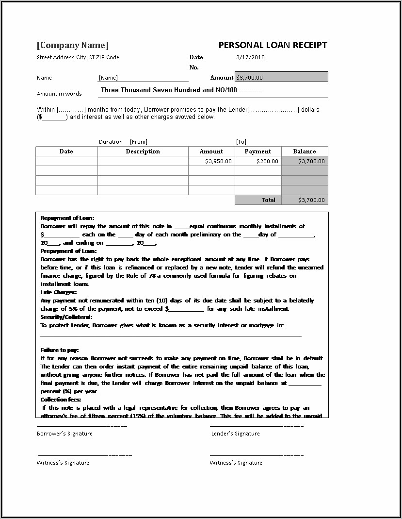 Personal Loan Invoice Template