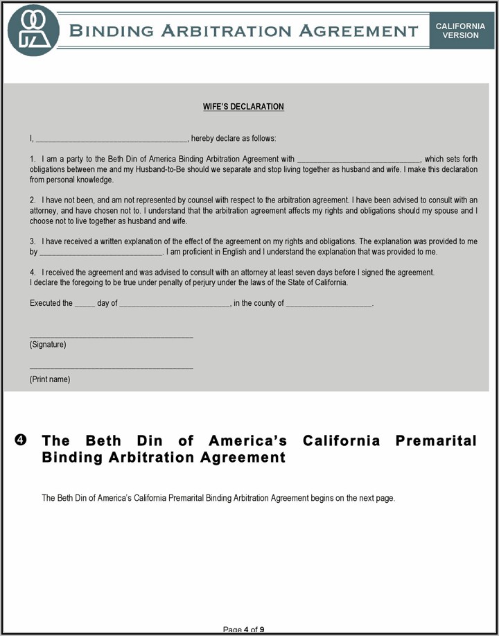 Prenuptial Agreement California Sample