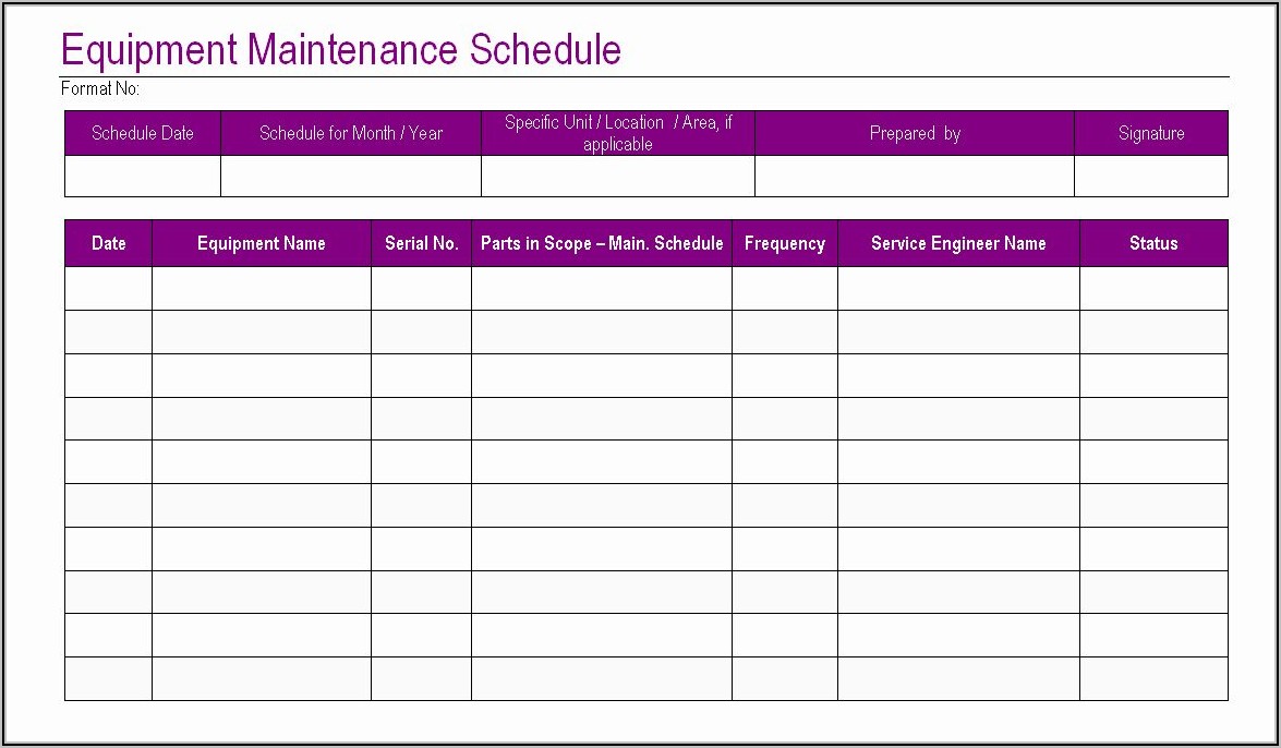 Preventive Maintenance Schedule Template Download
