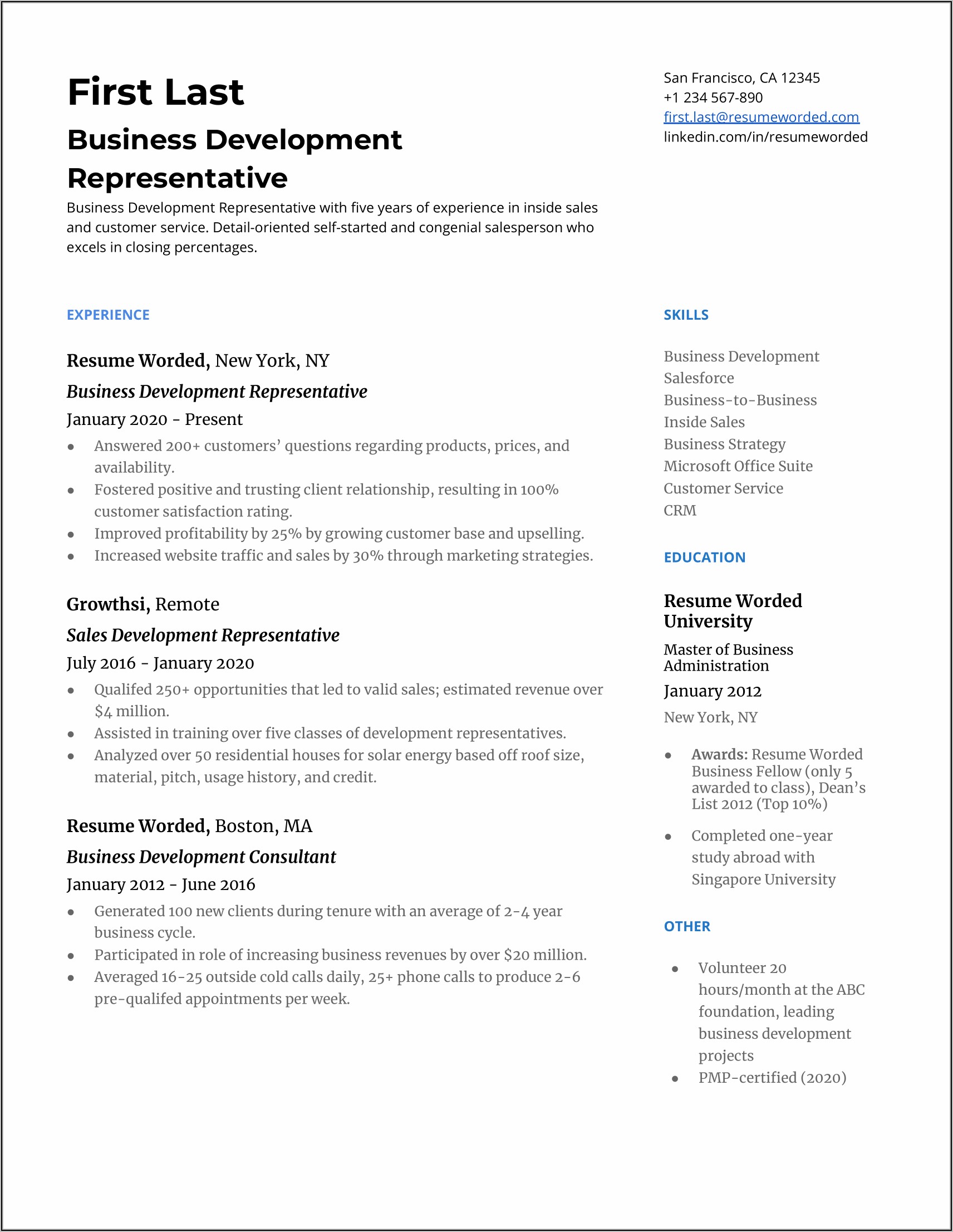 Sample Resumes For Sales Positions