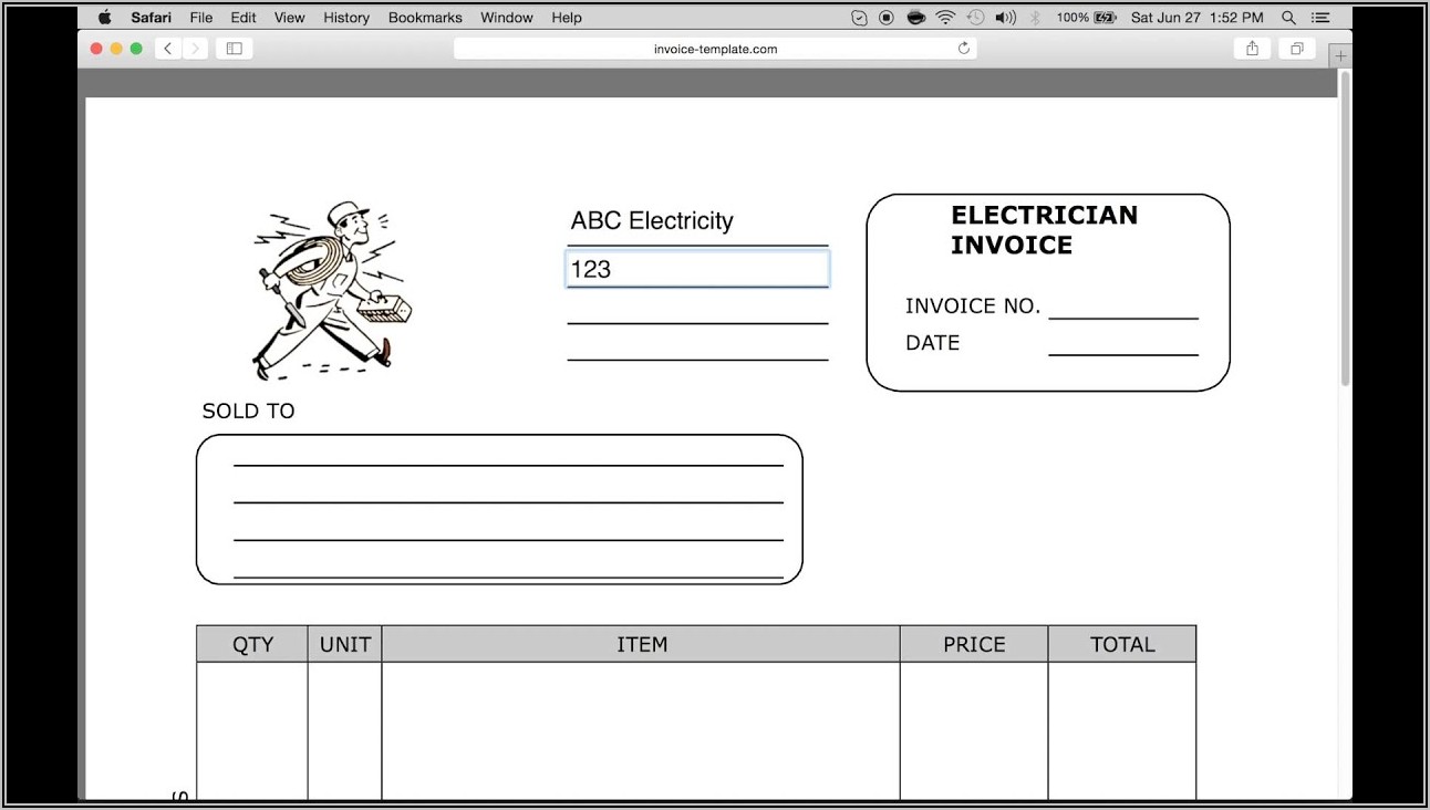 Self Employed Electrician Invoice Template