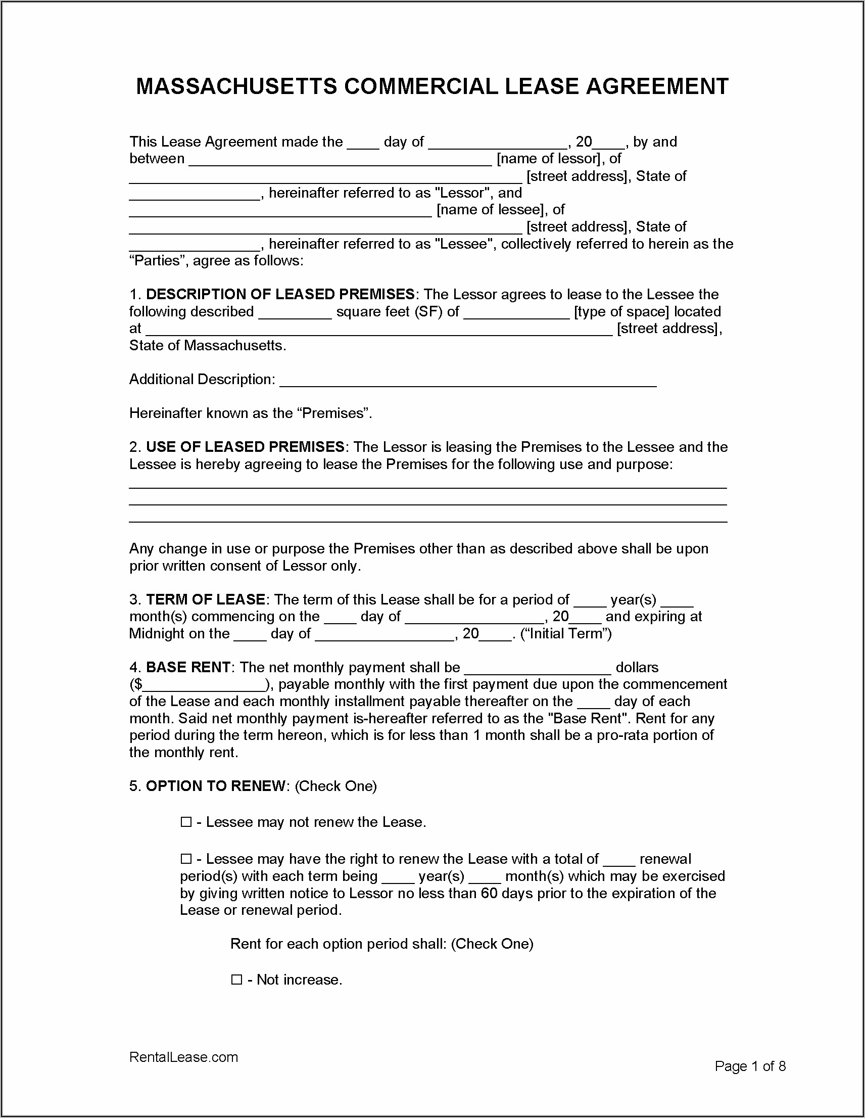 Template Commercial Lease Agreement