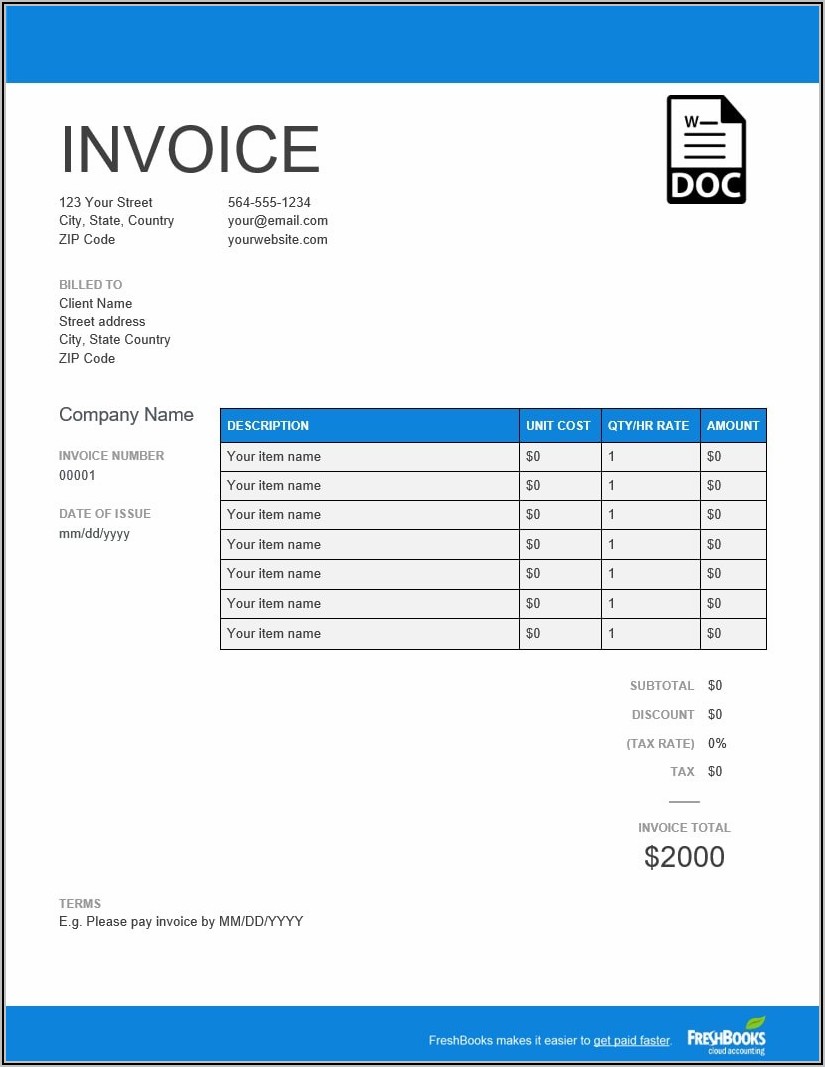 Template For Invoices Download Free