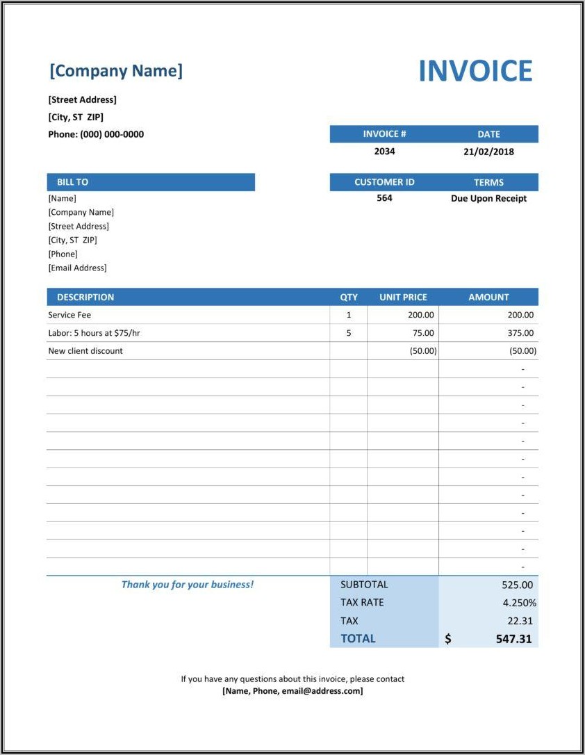 Template Invoice Excel