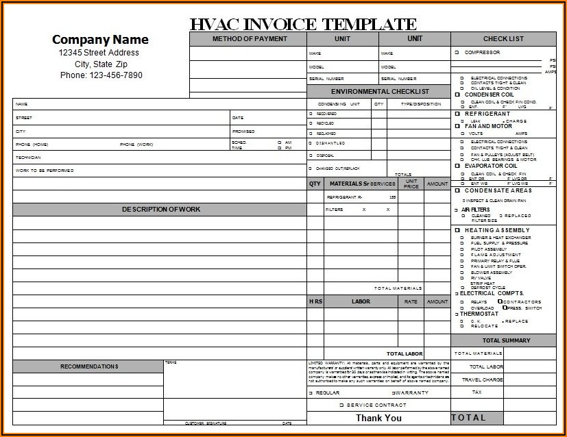 Air Conditioning Invoice Sample