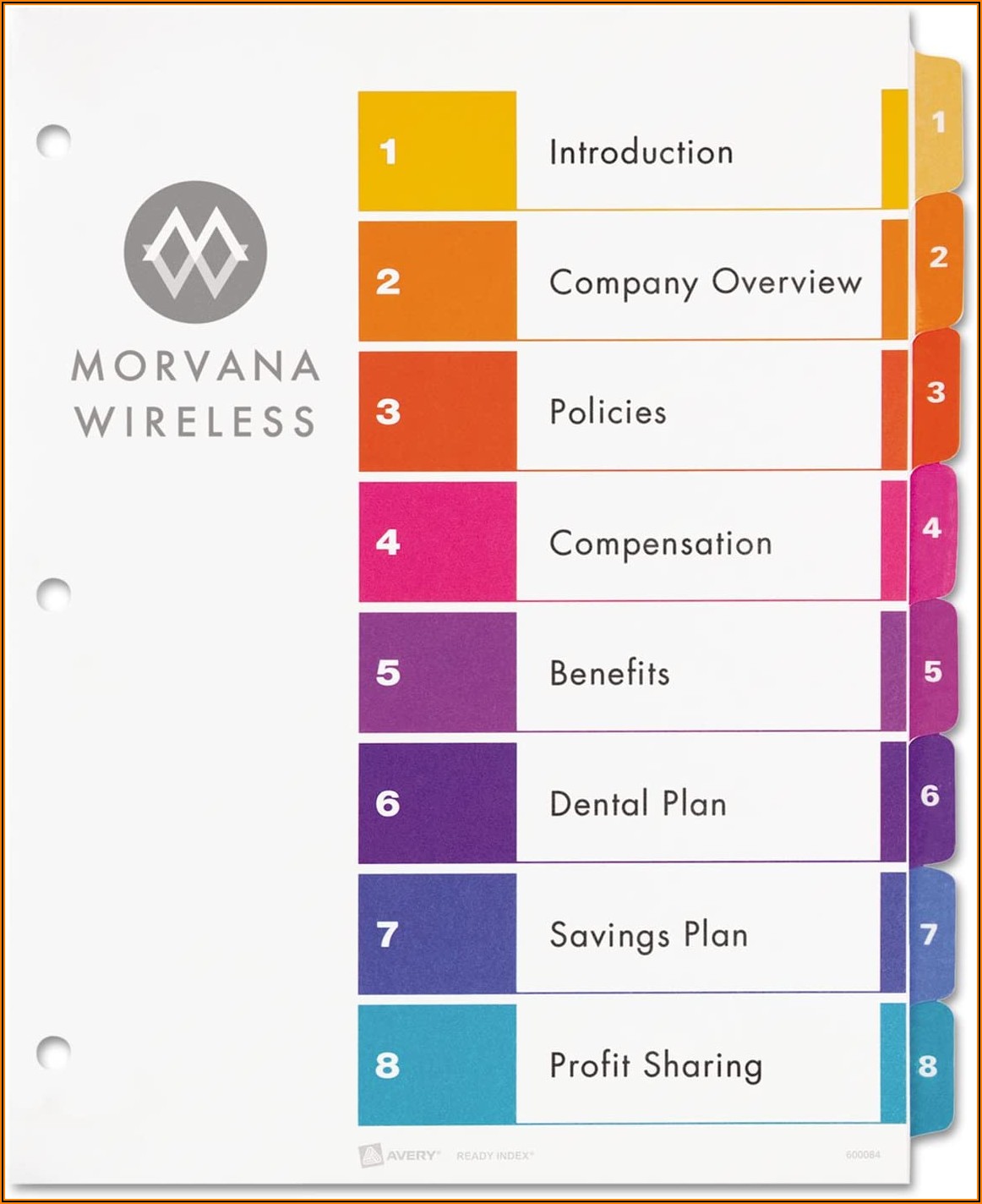 Avery 8 Tab Table Of Contents Template