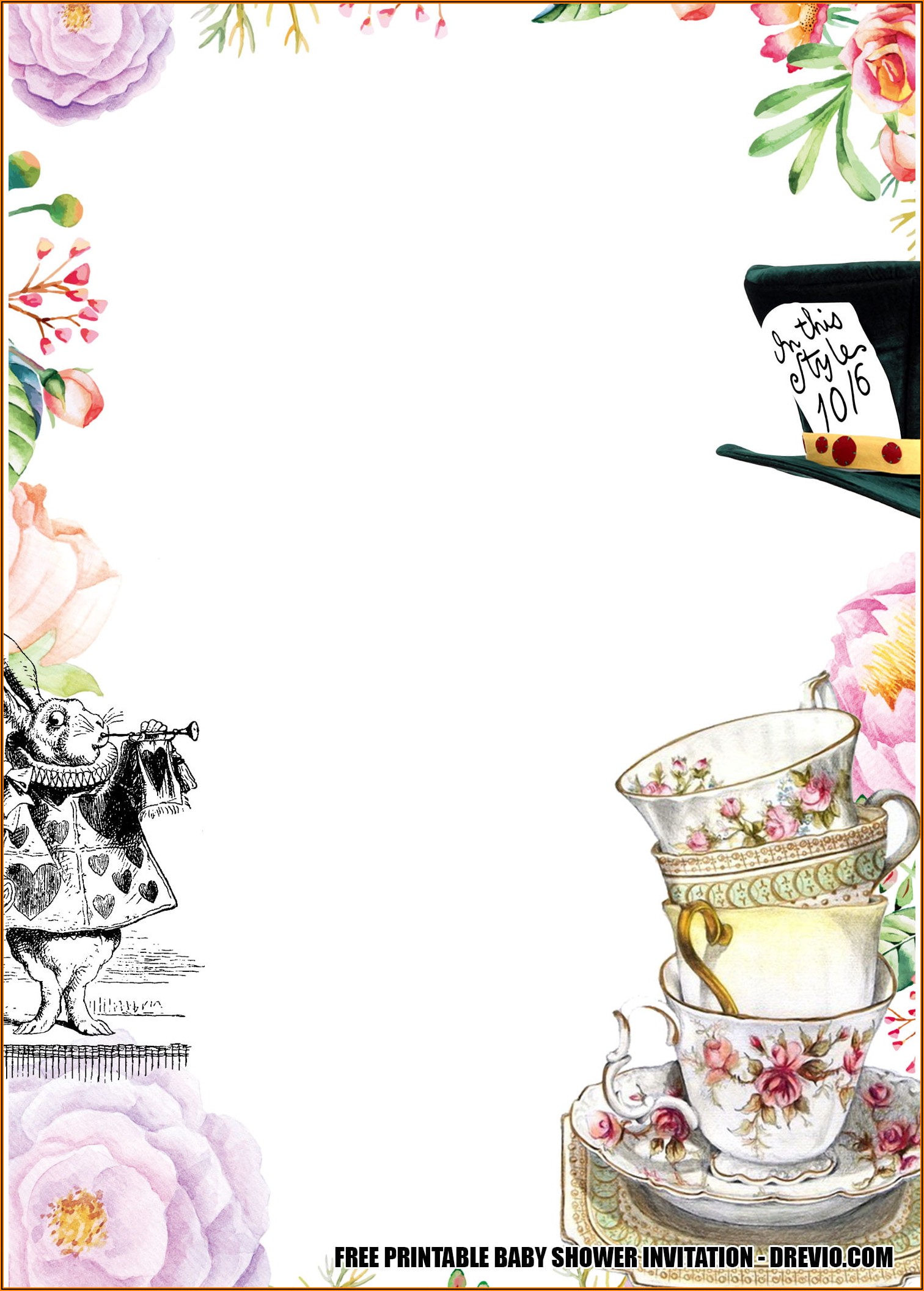 Blank Mad Hatter Tea Party Invitations Templates Free