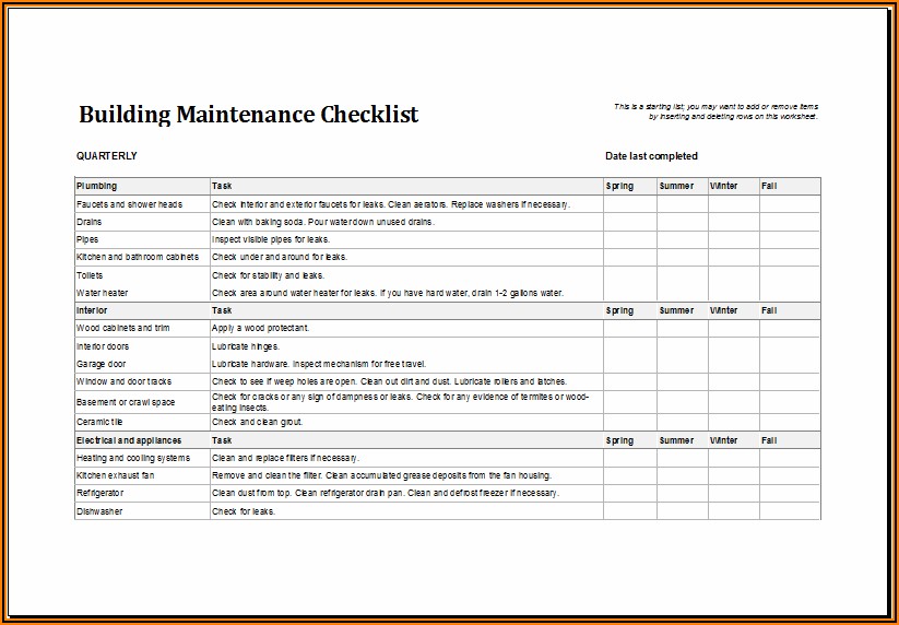 Building Maintenance Checklist Template