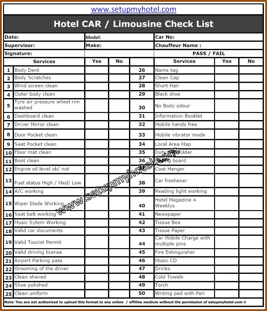 Car Inspection Checklist Template