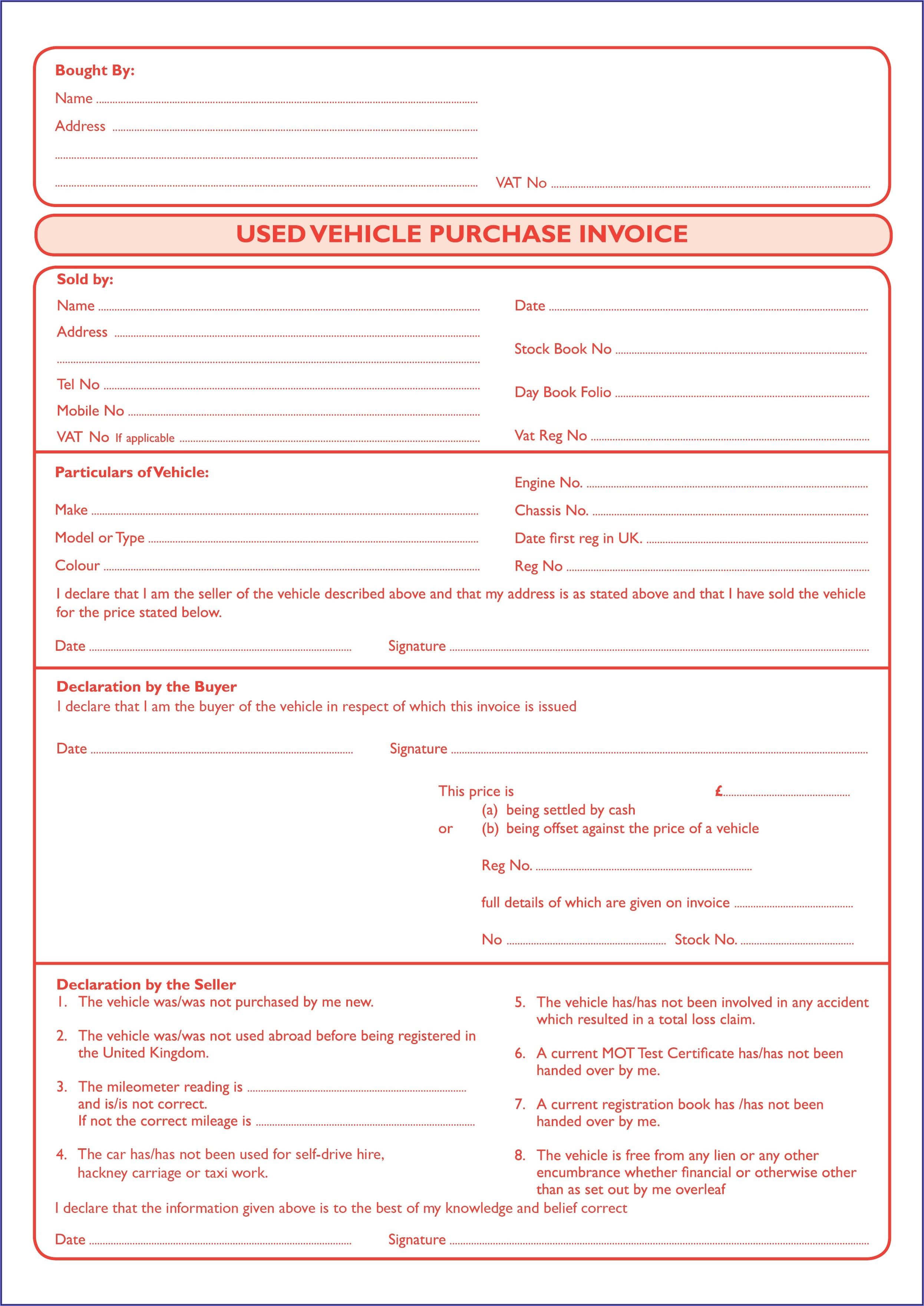 Car Invoice Template Uk