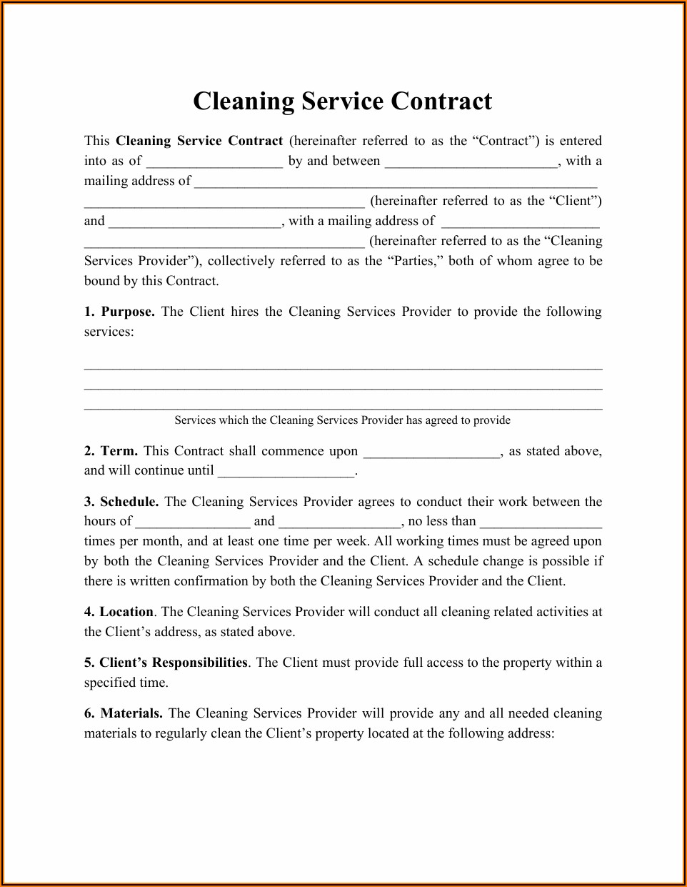 Cleaning Services Agreement Format