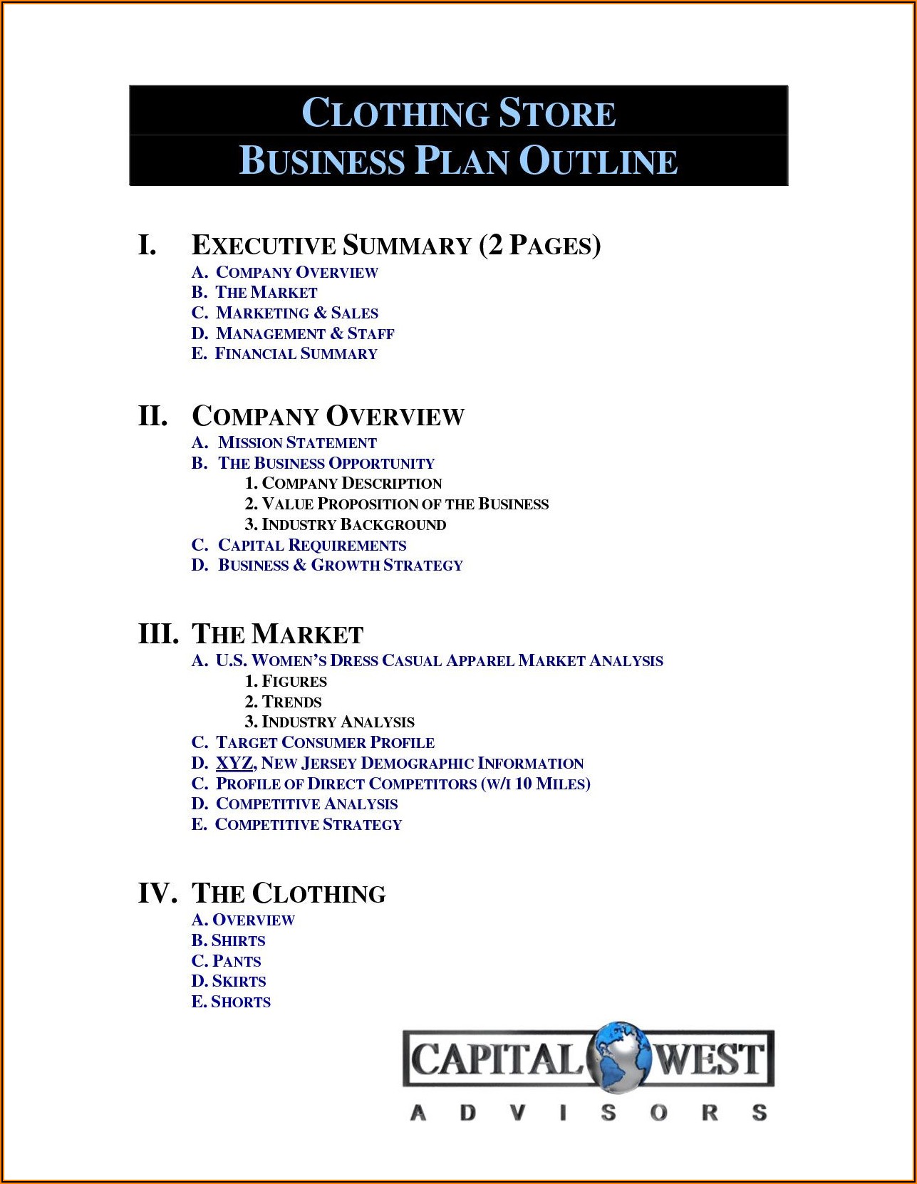 Clothing Line Business Plan Template Free