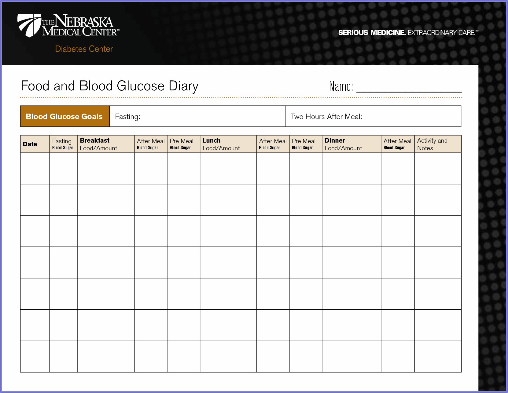 Diabetic Daily Food Diary Template