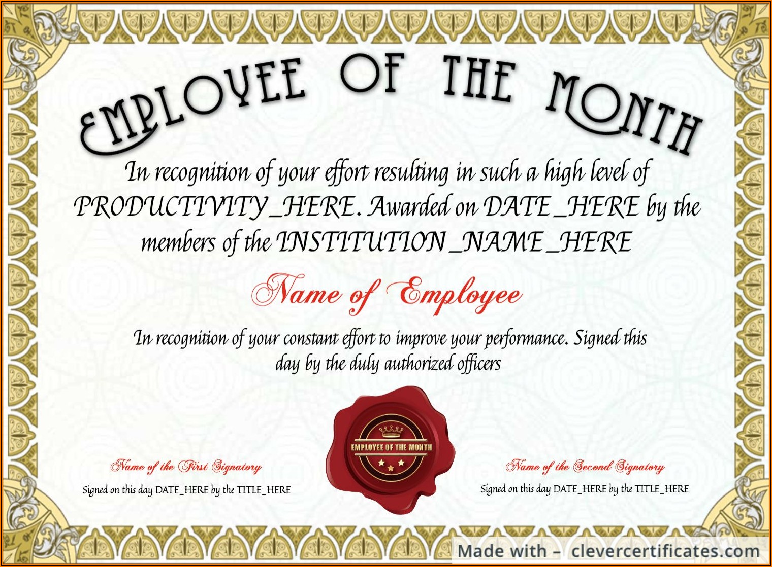 Employee Of The Year Certificate Template Word