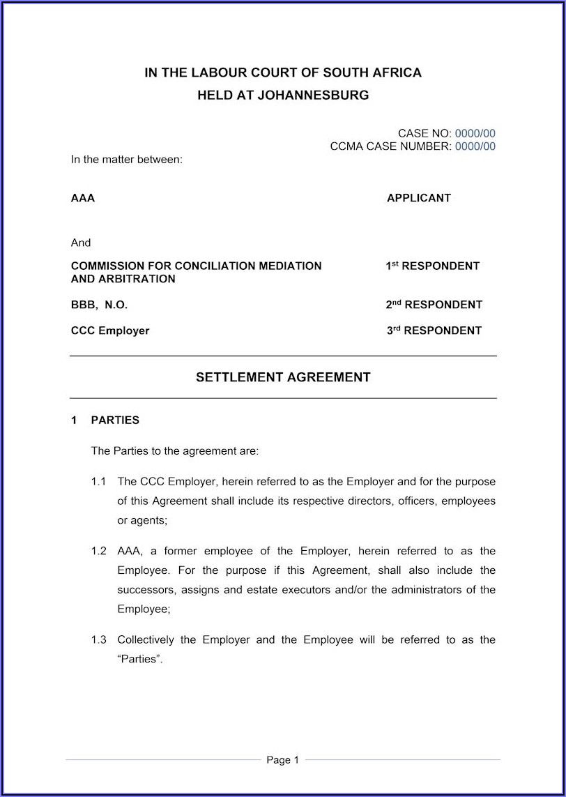 Employment Settlement Agreement Template South Africa
