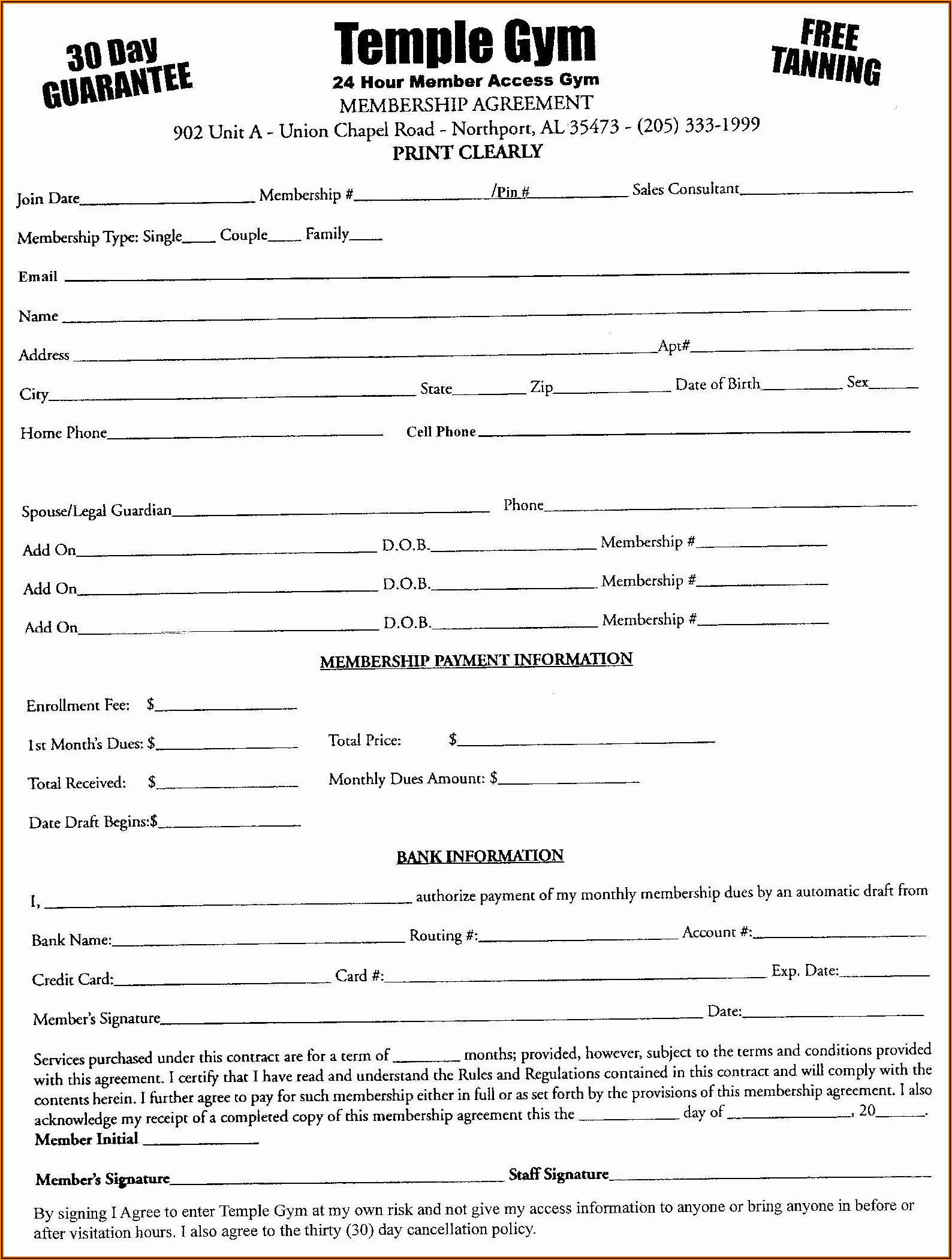 Fitness Center Waiver Template