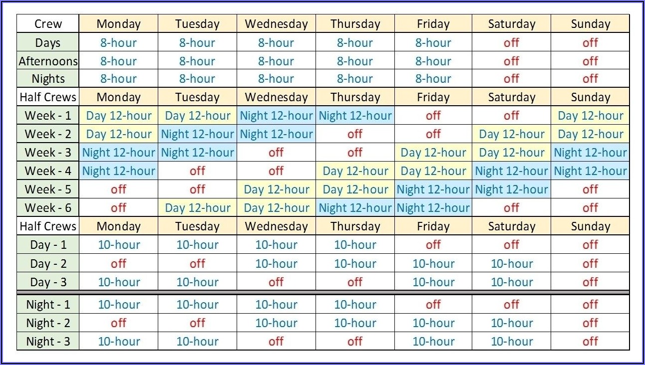 Free 12 Hour Shift Schedule Template Excel