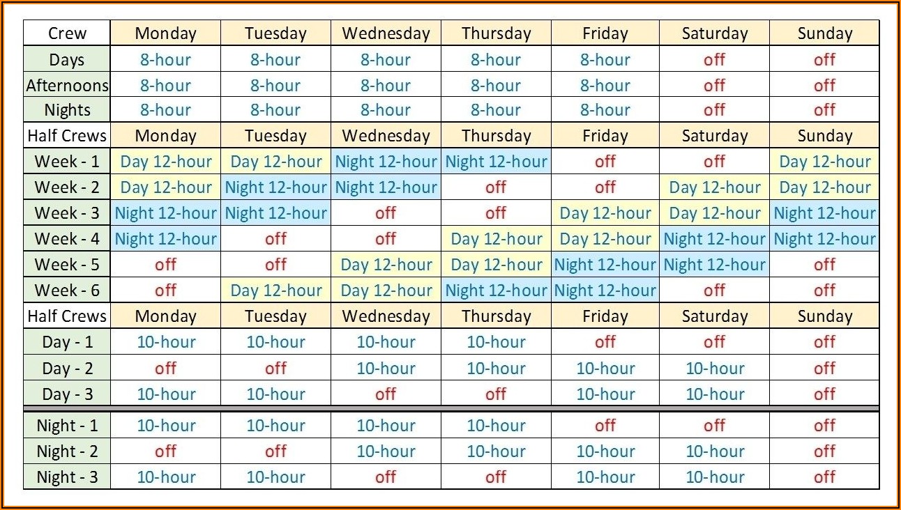 Free Excel 12 Hour Shift Schedule Template