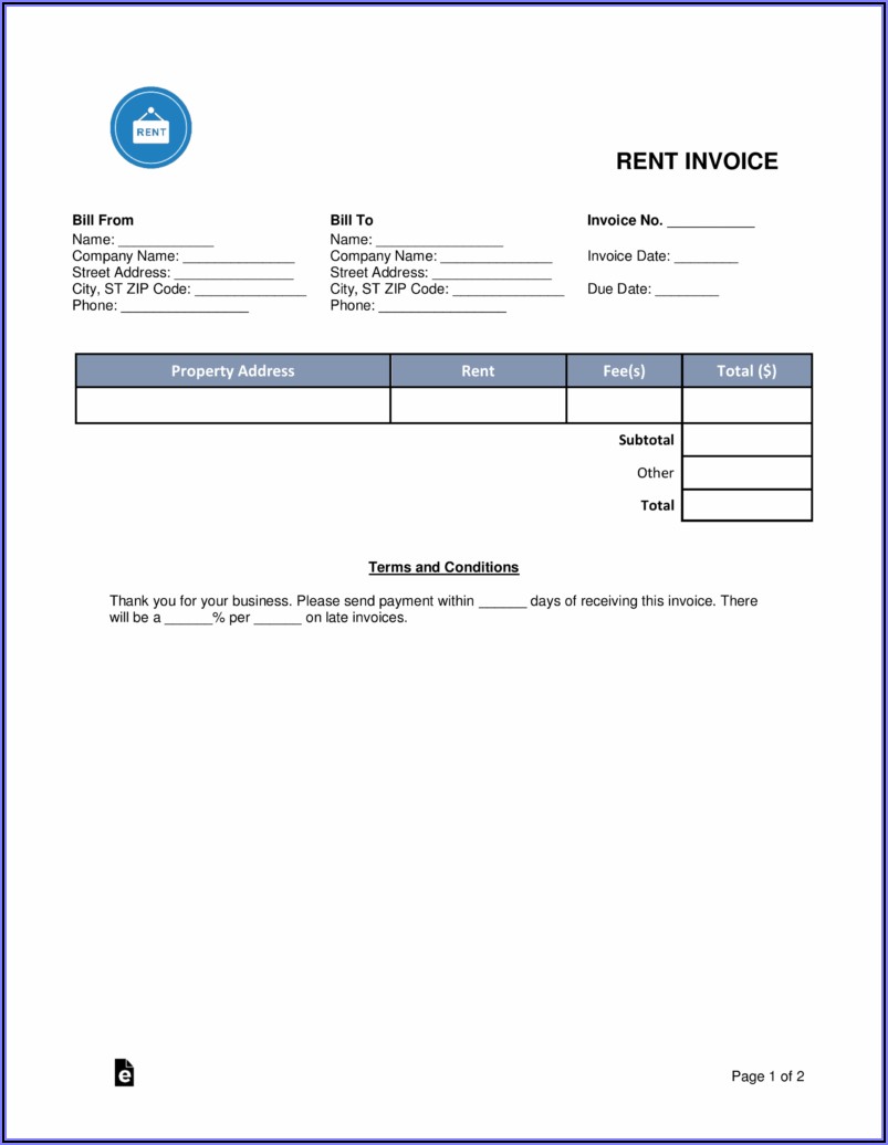 Free Printable Rent Invoice Template