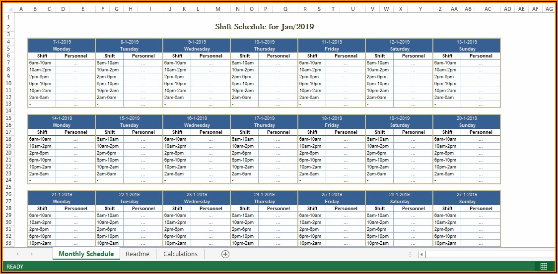 Free Weekly Employee Shift Schedule Template Excel