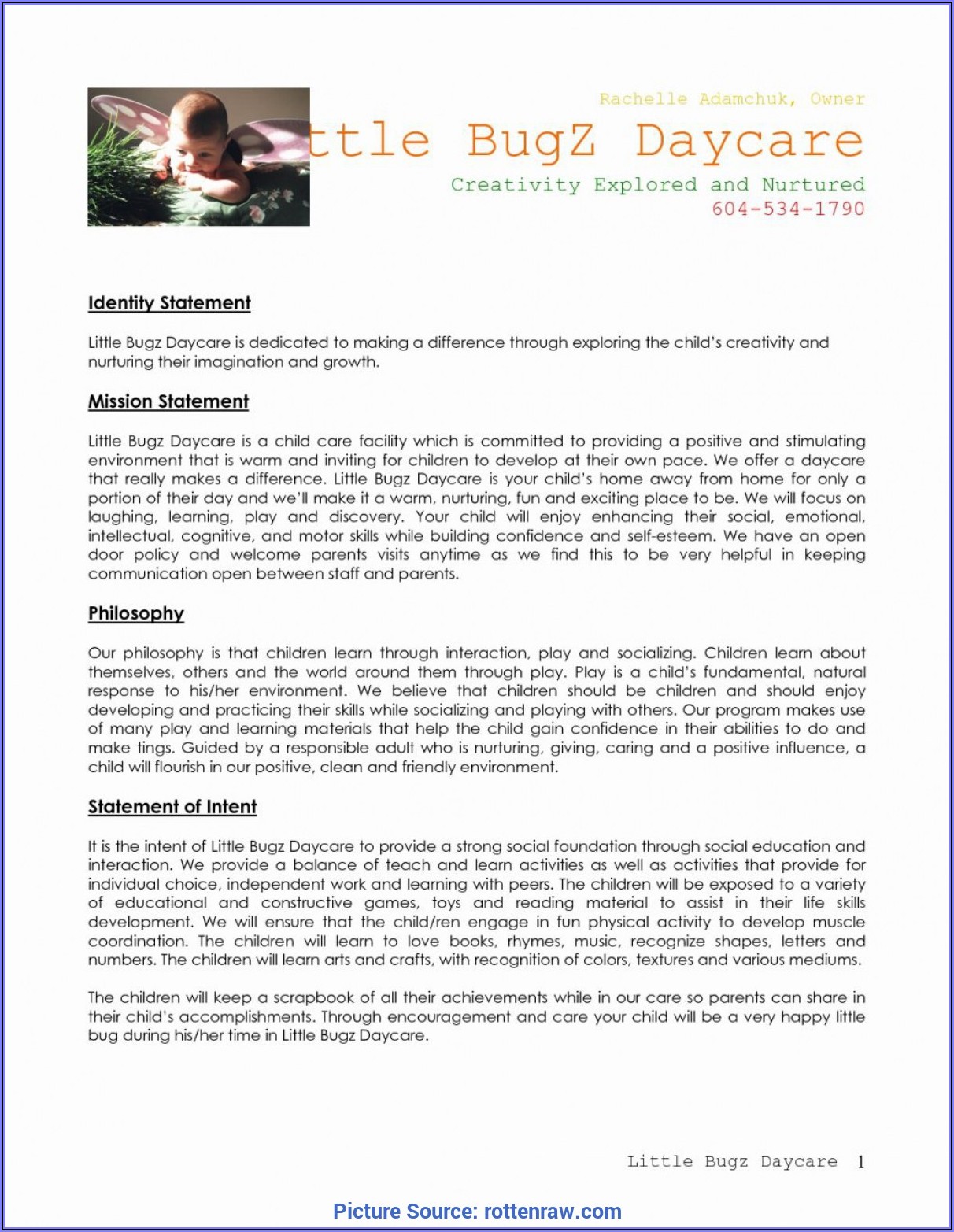 Home Child Care Business Plan Sample