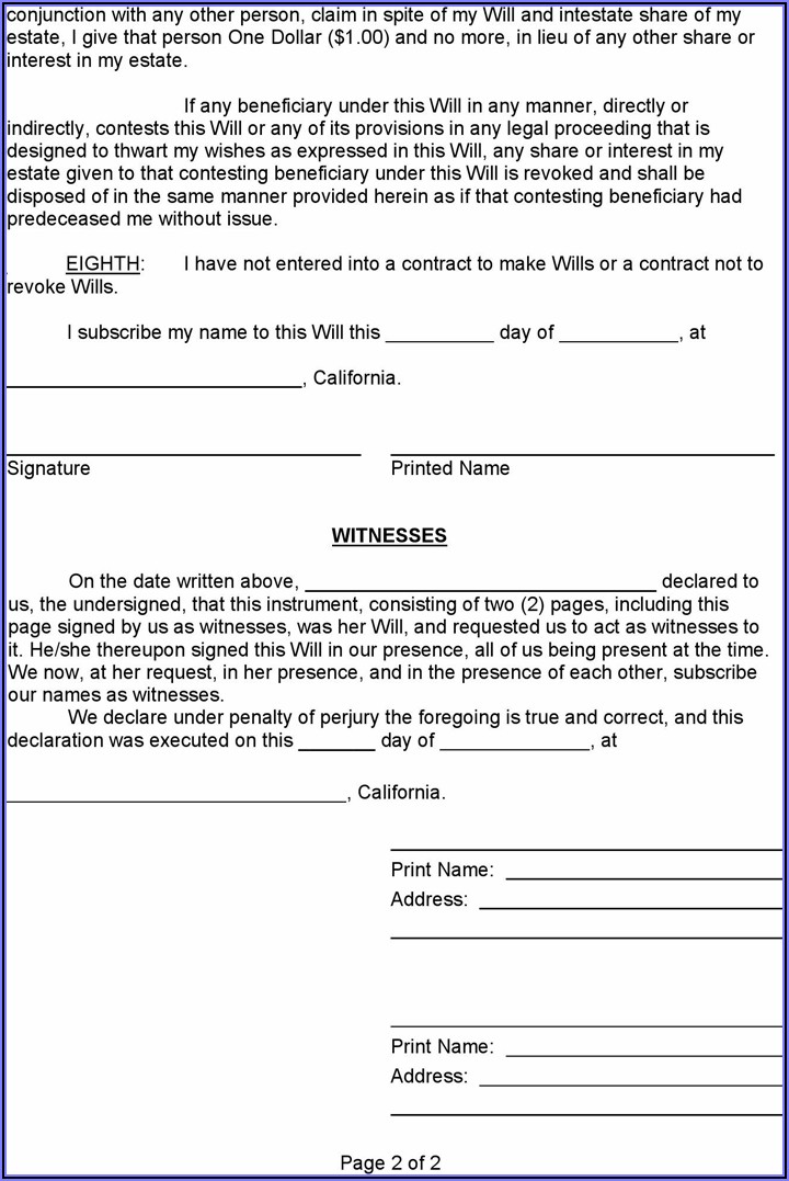 Printable California Last Will And Testament Free Template
