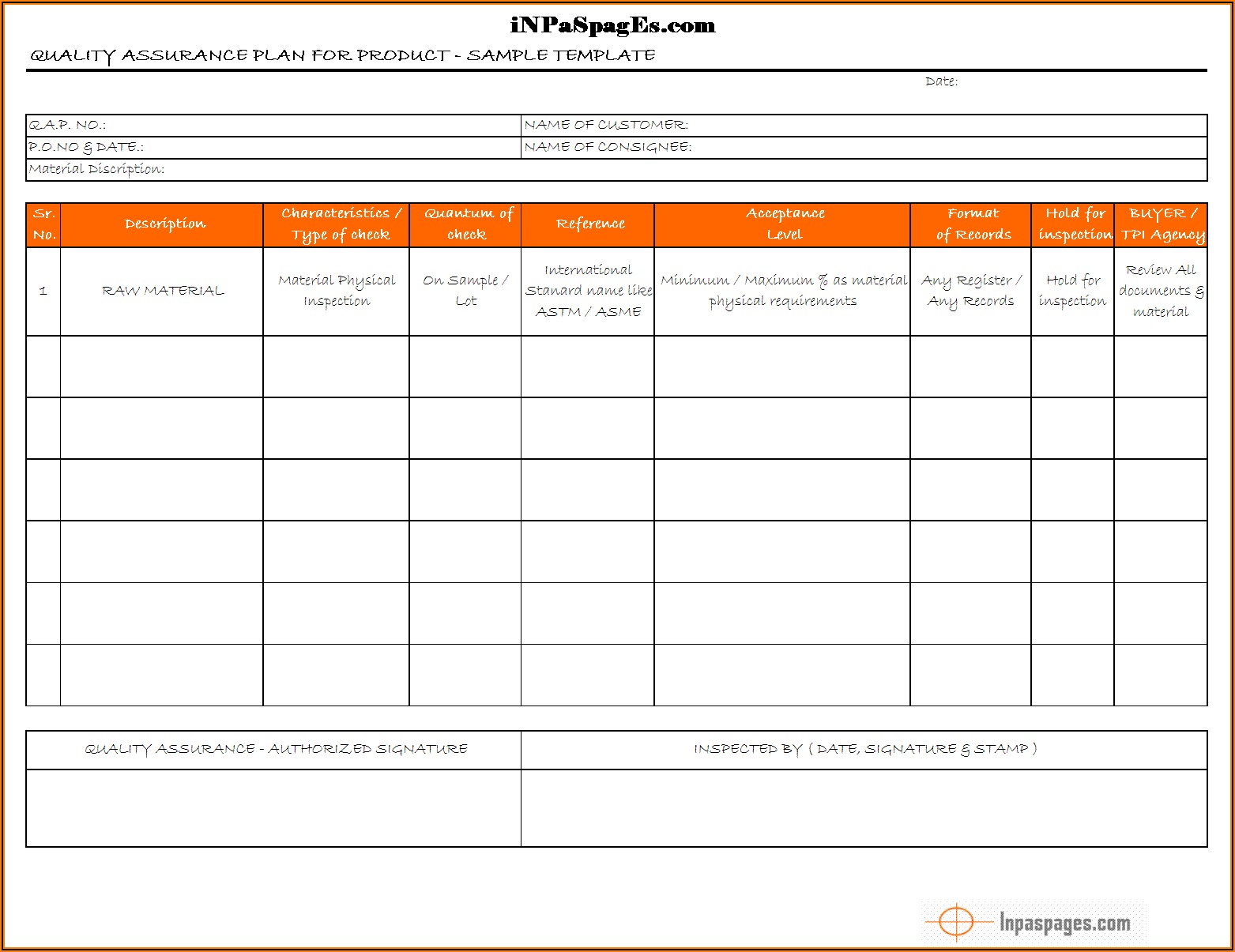 Quality Assurance Plan Template Free Download