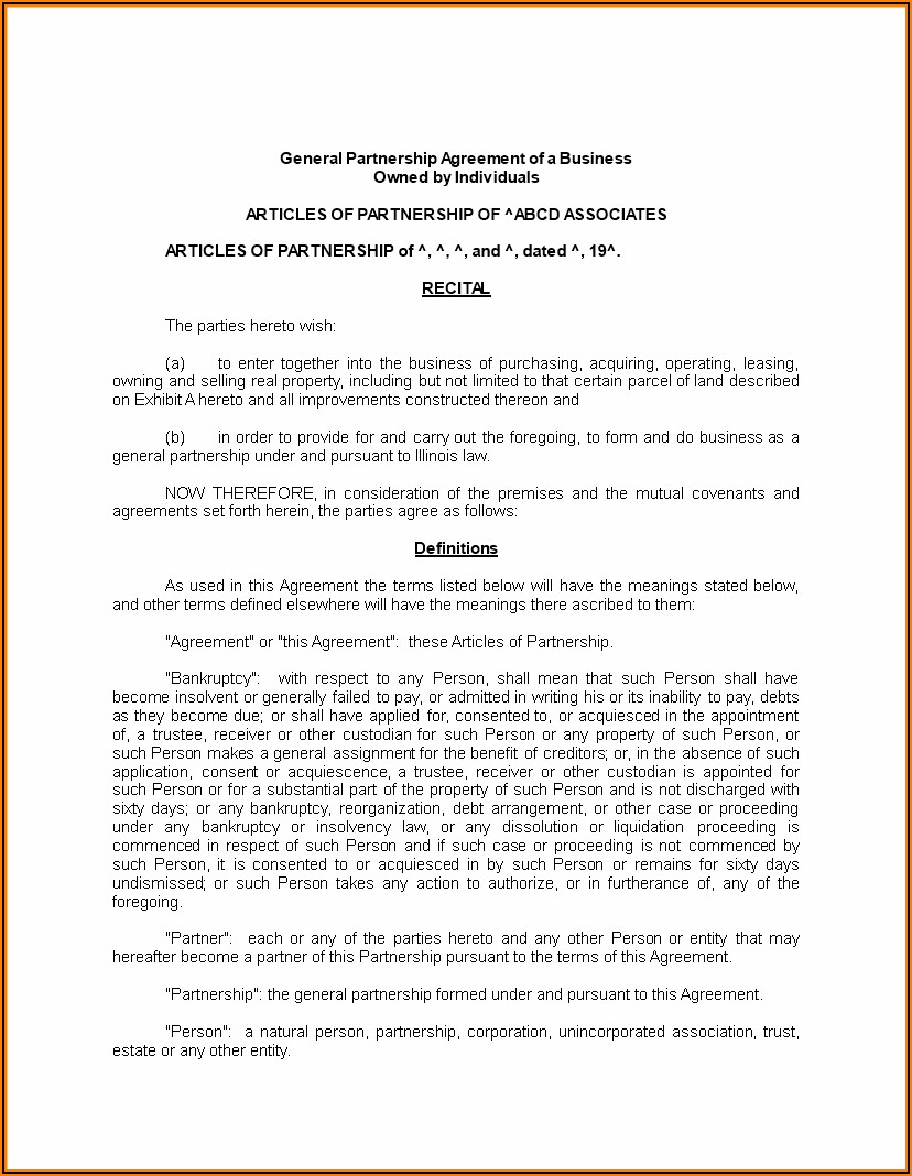 Real Estate Partnership Operating Agreement Template