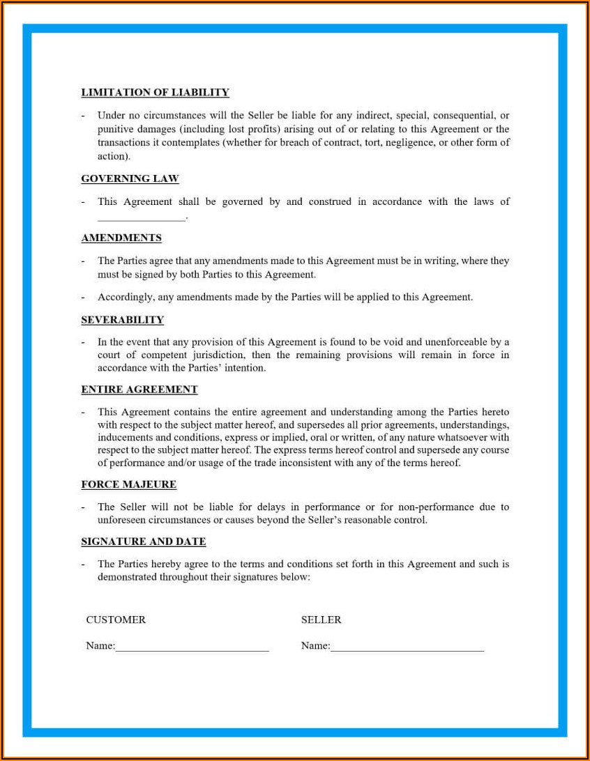 Sales Contract Terms And Conditions Template
