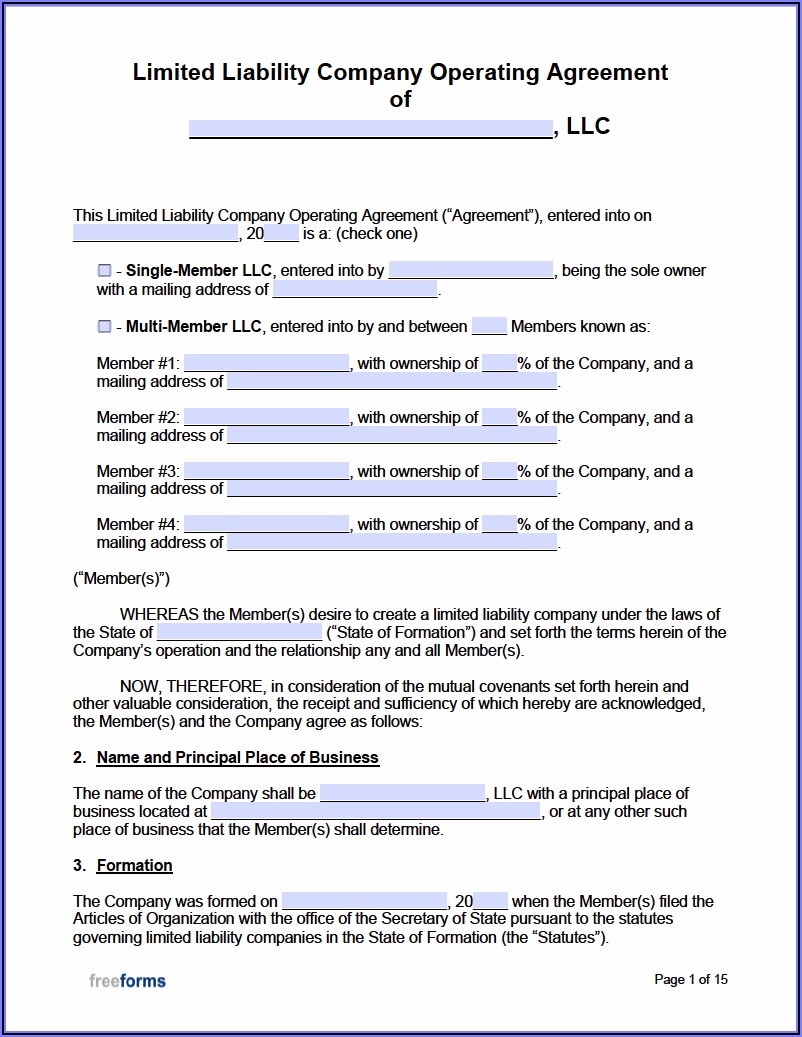 Simple Operating Agreement For S Corp Template