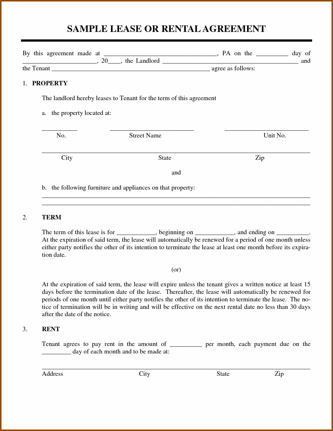 Tenant Lease Agreement Example