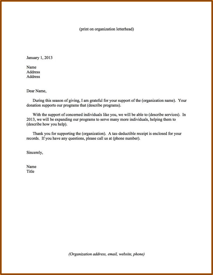 Thank You Letter For Charitable Donations Template