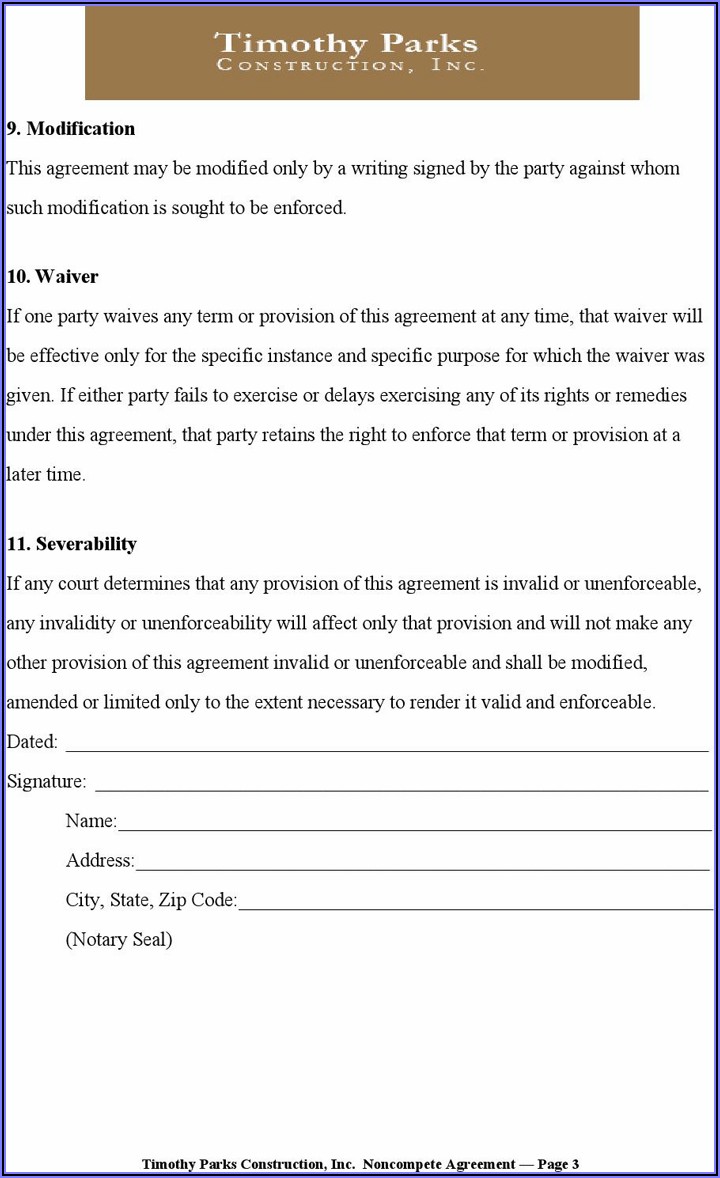 Waiver Of Non Compete Agreement Template