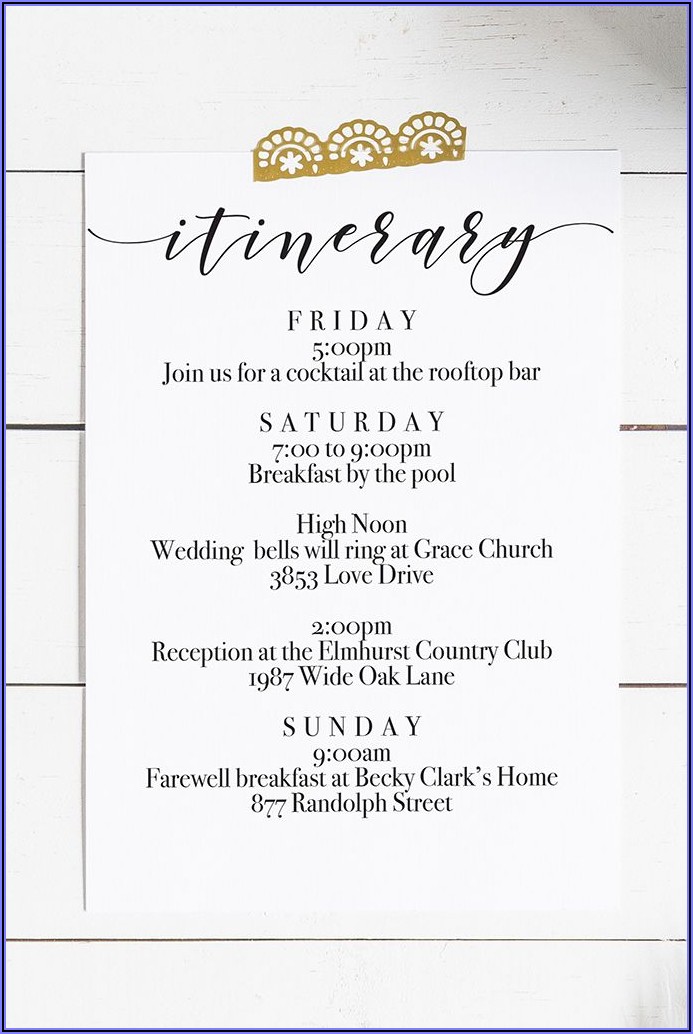 Wedding Itinerary Template For Guests