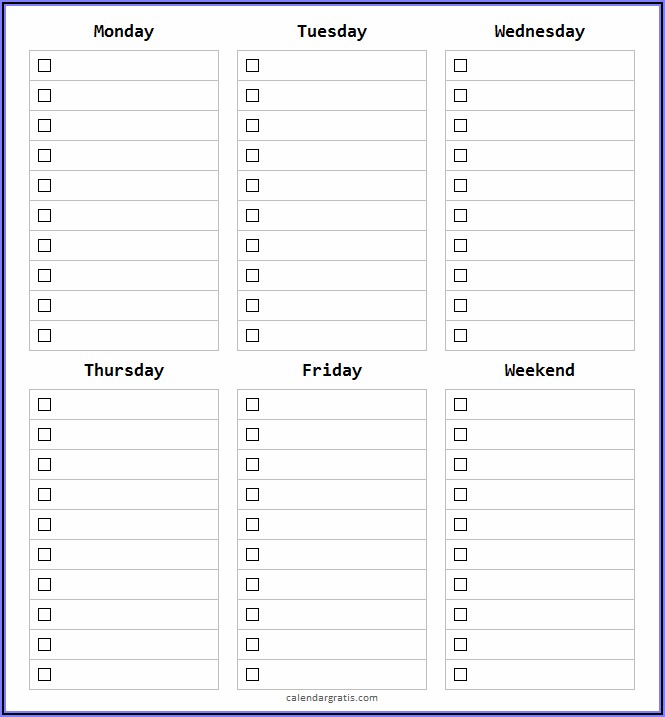 Weekly To Do List Template Free Download