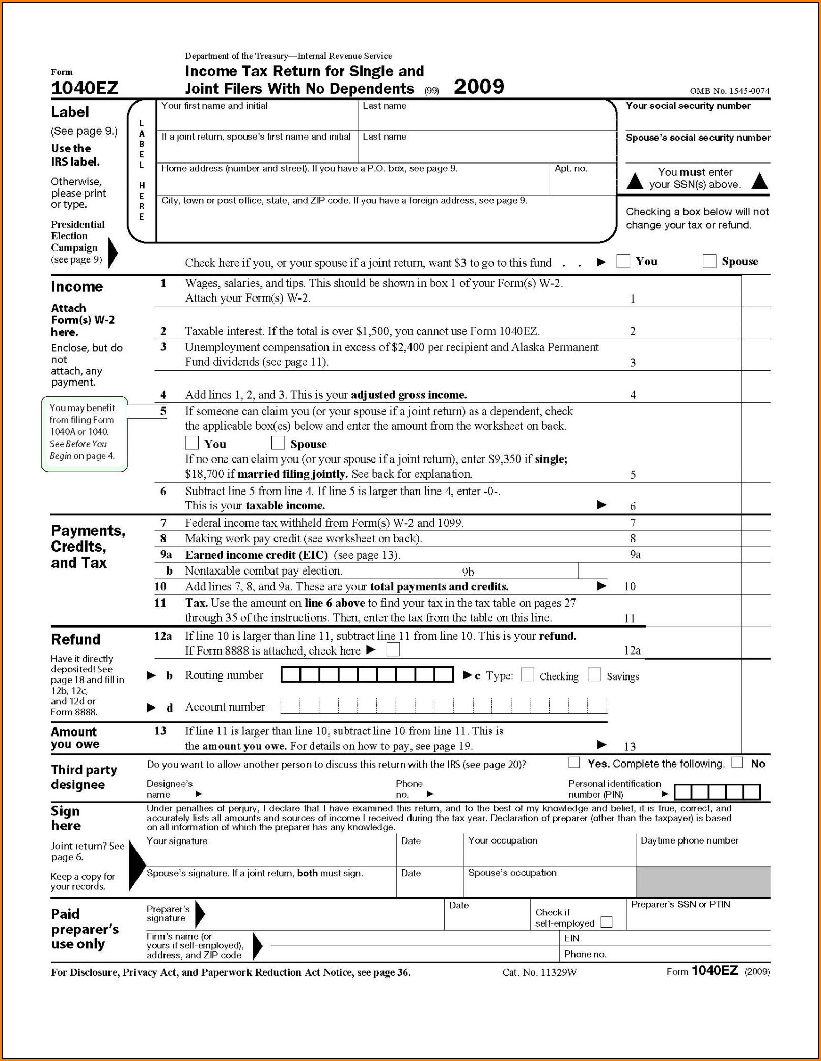 1040ez Tax Form 2011