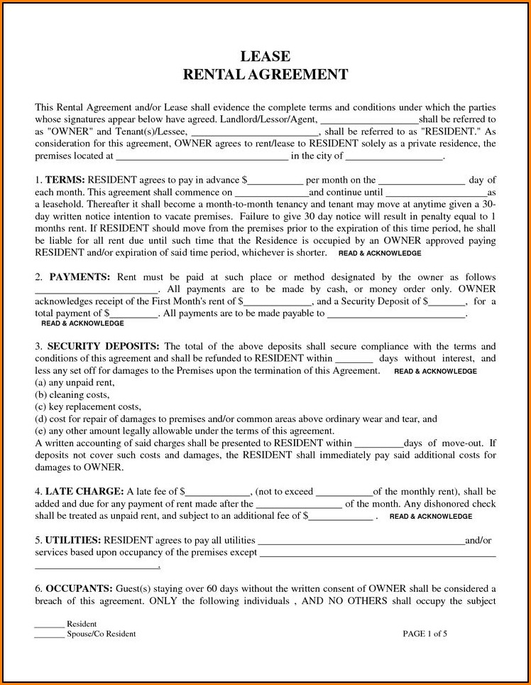 Free Residential Lease Agreement Forms To Print