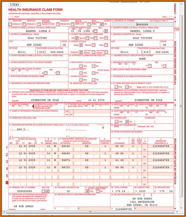 Hcfa 1500 Form Sample