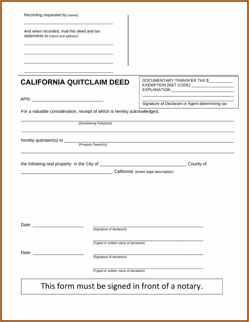 Quitclaim Deed Form California