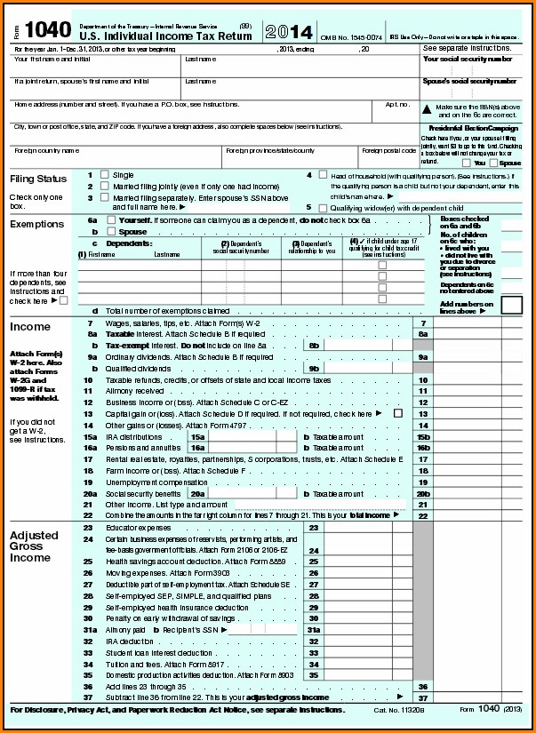 1040a 2014 Form