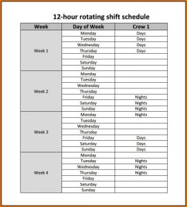 12 Hour Shift Schedule Template Excel