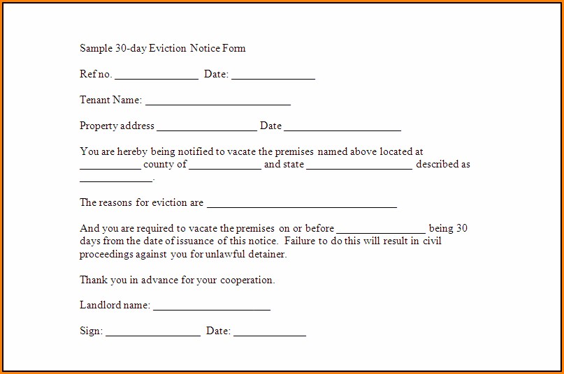 30 Day Eviction Notice Template Free