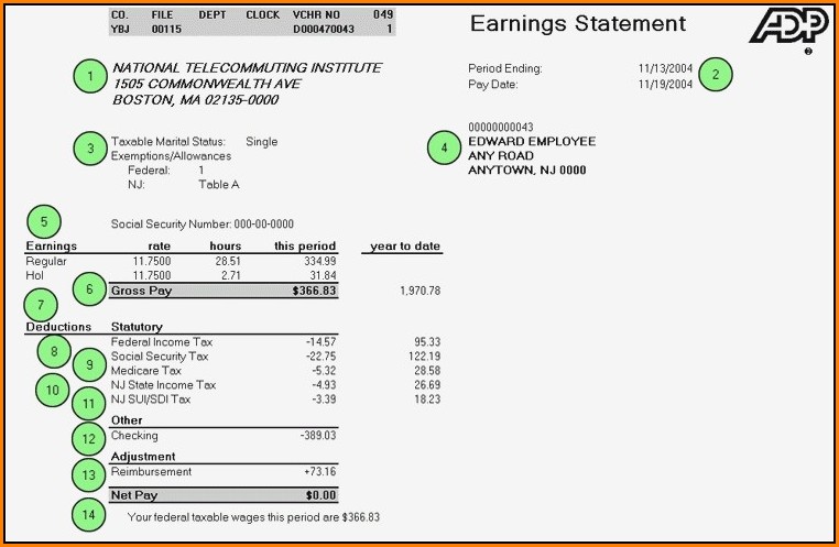 Adp Pay Stub Template Word Document